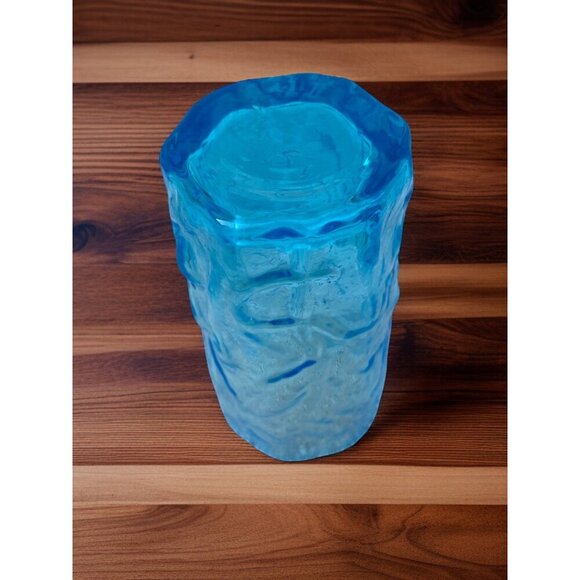 Morgantown Seneca Peacock Blue Driftwood  6-Set Tumbler Glasses Crinkle 12 oz - Picture 7 of 16